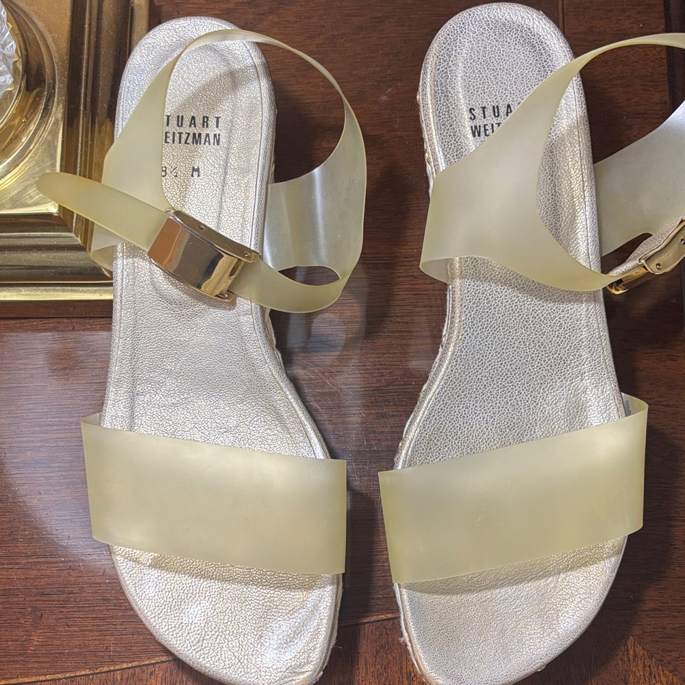 Stuart Weitzman Gold Metallic & Pale Yellow Jelly Strap Sandals